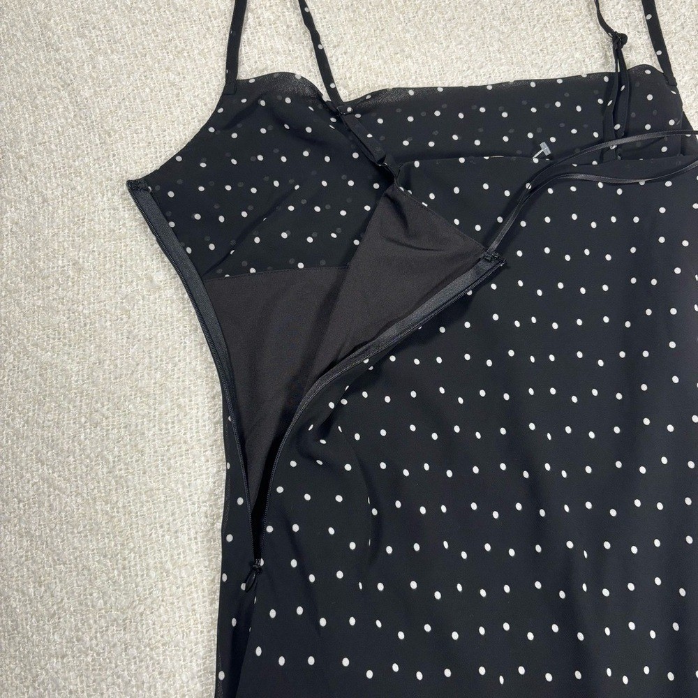 jessica simpson y2k 2000s black & white polkadot dress ruffle asymmetrical chic