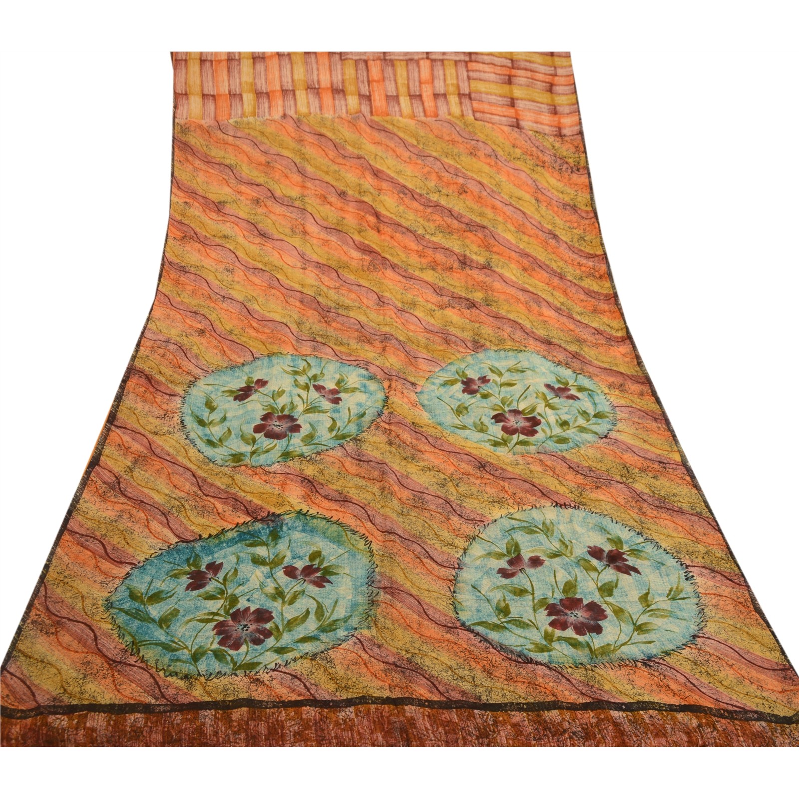 Sanskriti Vintage Sarees 100% Pure Georgette Silk Printed Sari 5 Yd Craft Fabric
