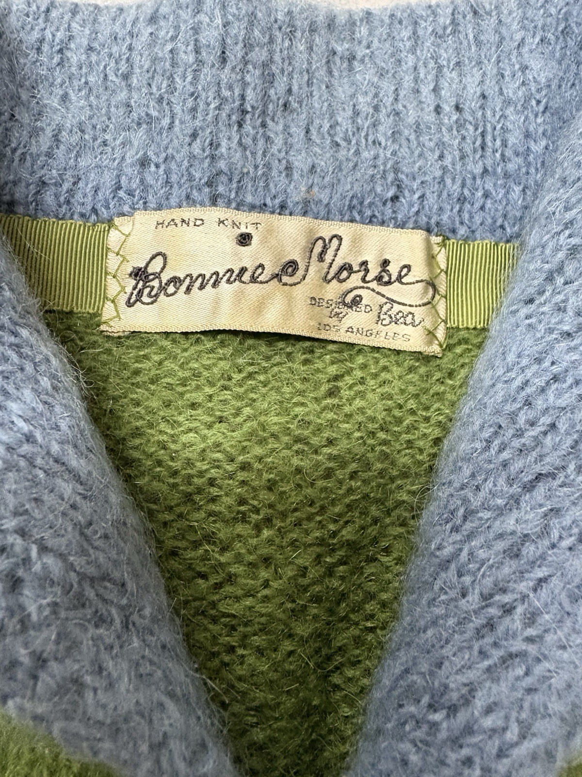 Vintage 50s 60s Bonnie Morse Wool Knit Argyle Cropped Collared Cardigan XS