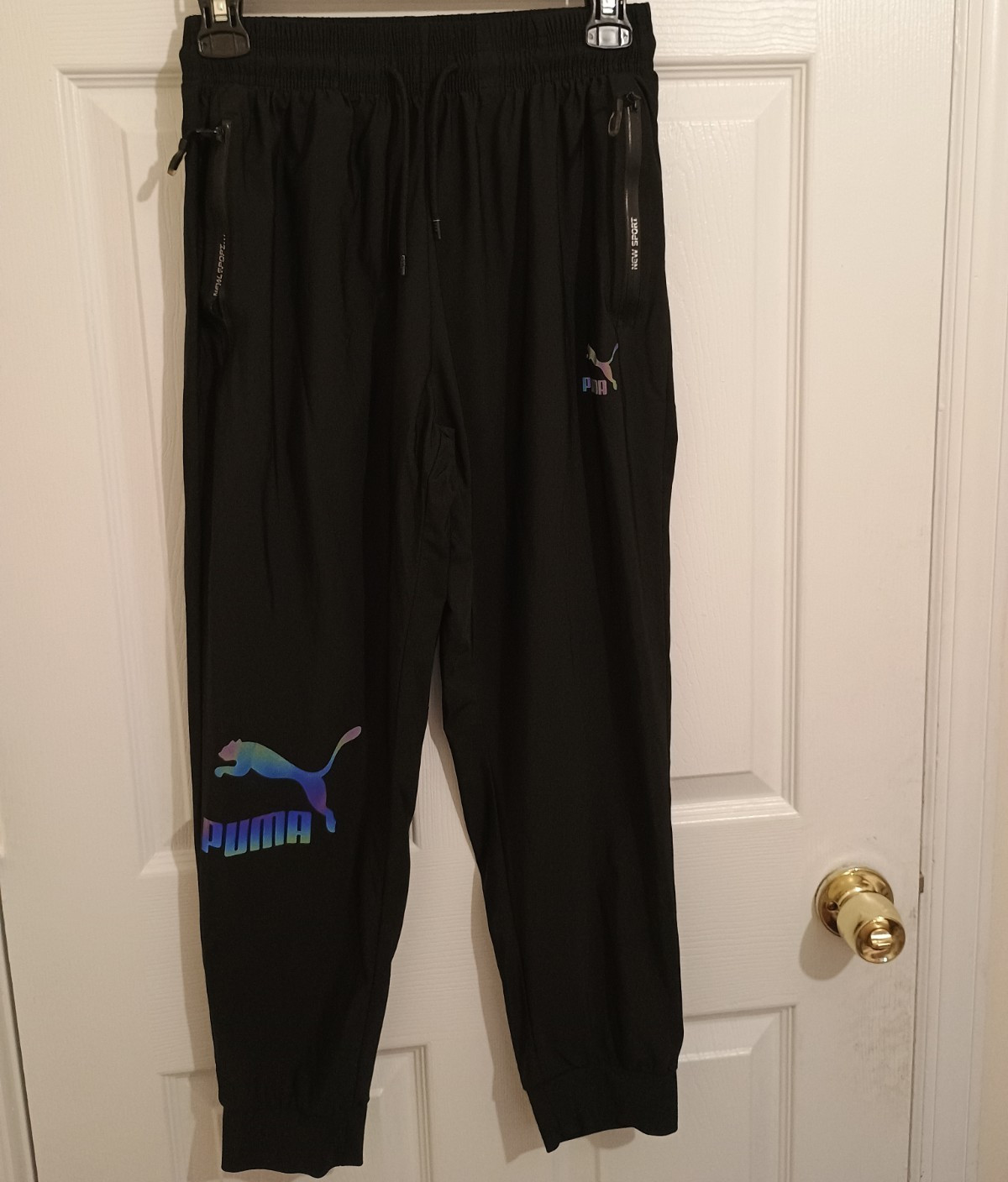PUMA Teen Boy Black Jogger Pants XL Drawstring Elastic Waist Pockets Tapered