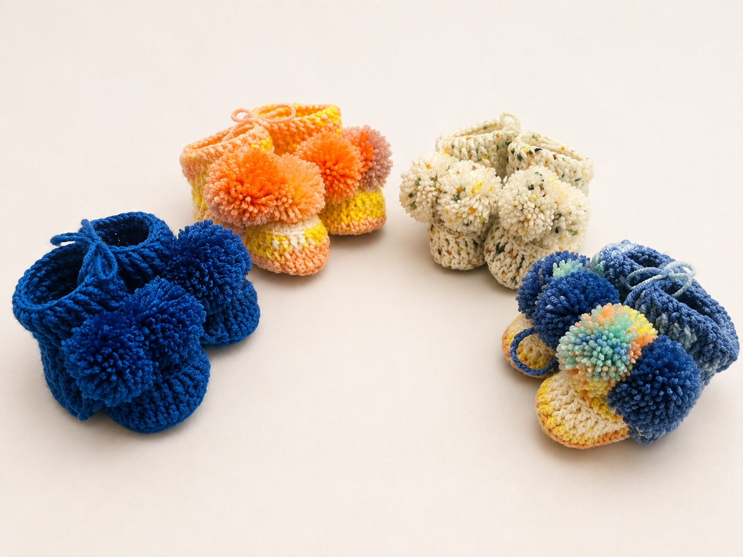4 Pairs Handmade Baby Booties Crochet Pom Pom Newborn Shoes Gift Set 0-3M