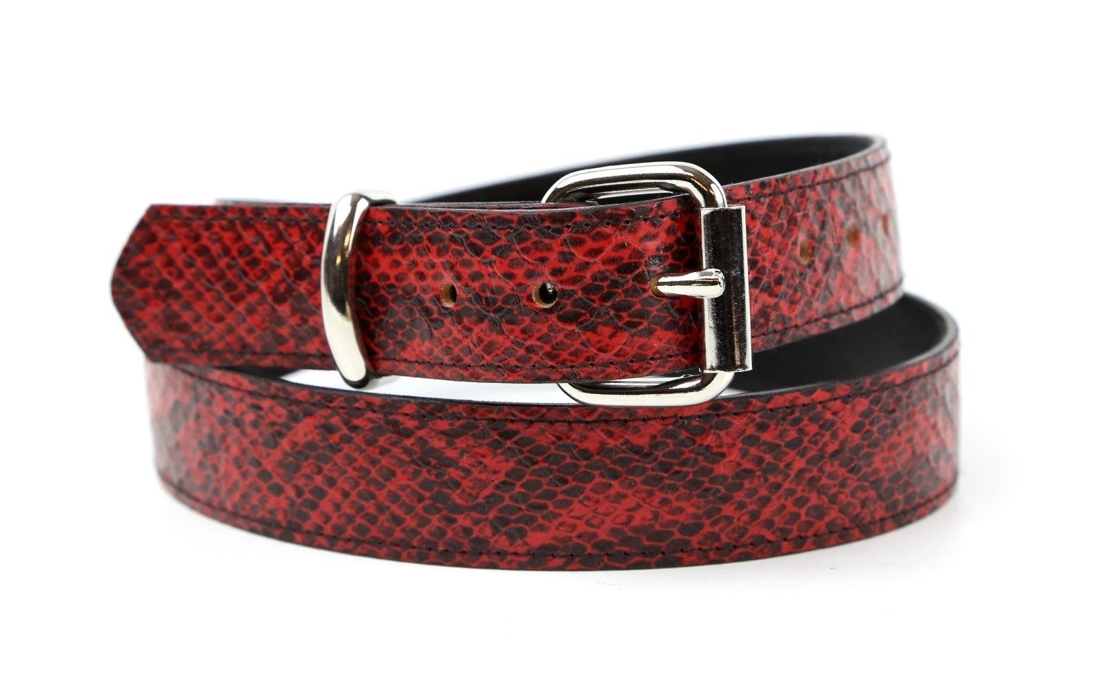 Red Python Snake Embossed Vegan Leather Belt Removable Buckle 1.25″ Wide 29mm