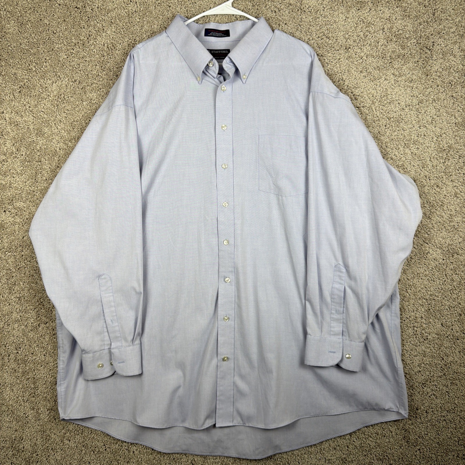 Stafford Mens The Super Shirt Size 20 36/37 Big Blue Performance Broadcloth