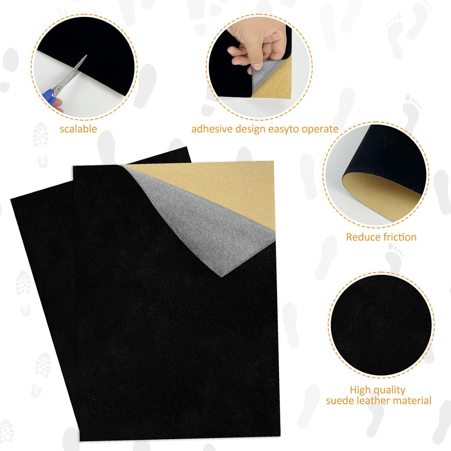 10 Pcs Stick-On Faux Suede Soles for Dance Shoes, 11.8”X8.3” Black Suede Sheets，