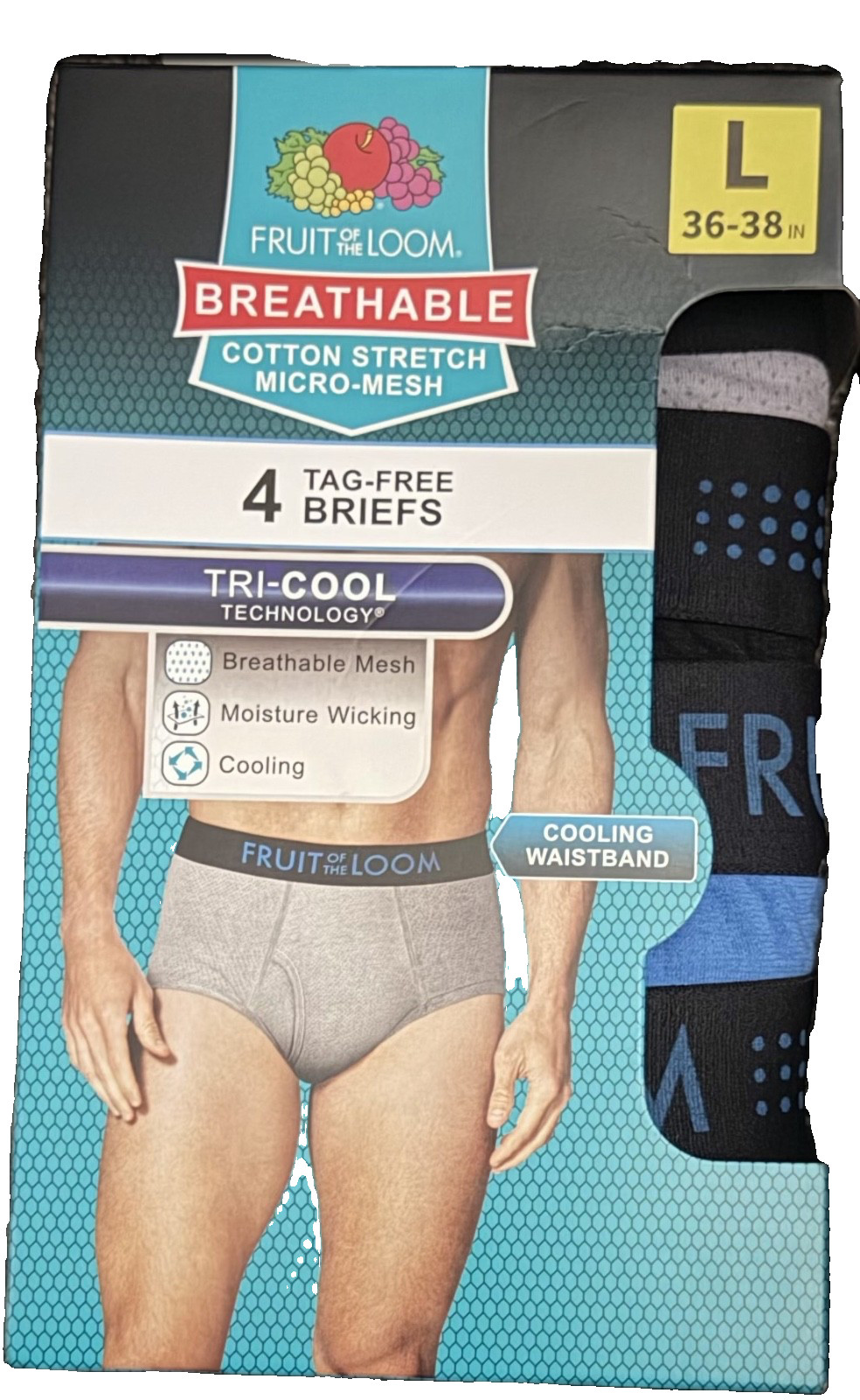 Fruit of the Loom – Breathable Cotton Stretch Briefs TagfreePack of 4