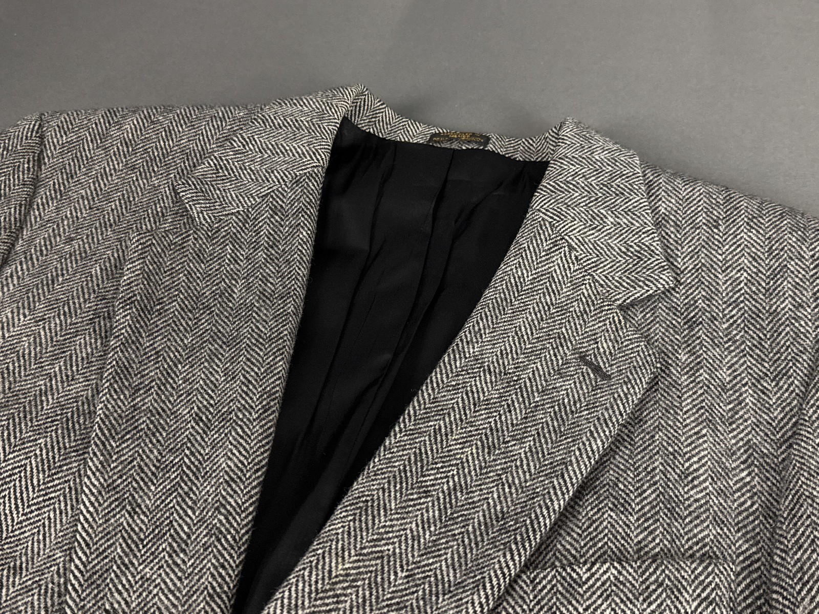 Deansgate Herringbone Blazer 46L Grey Wool Jacket Smart Vintage Tailoring