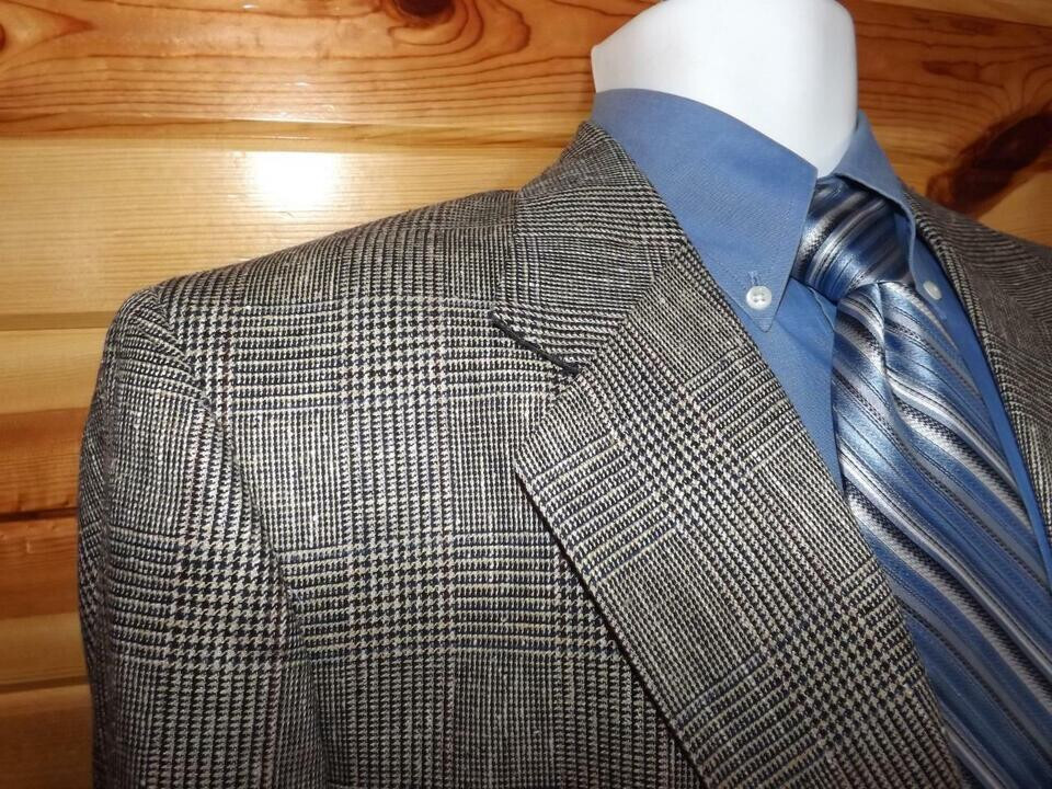Tom James Corporate Image Size 42L Gray Windowpane Silk Sport Coat Jacket