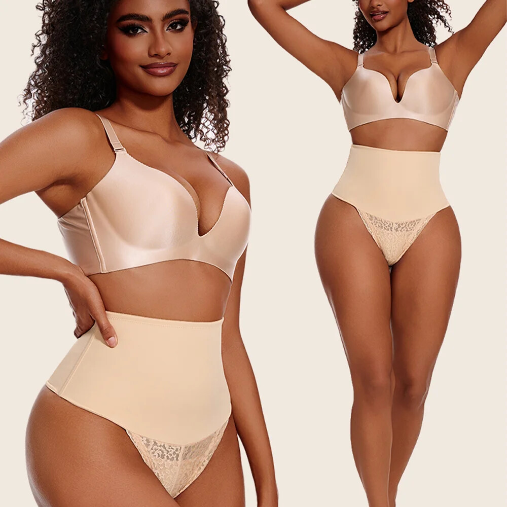 Women High Waist Tummy Control Thong Shapewear Seamless Butt Lifter Underwear