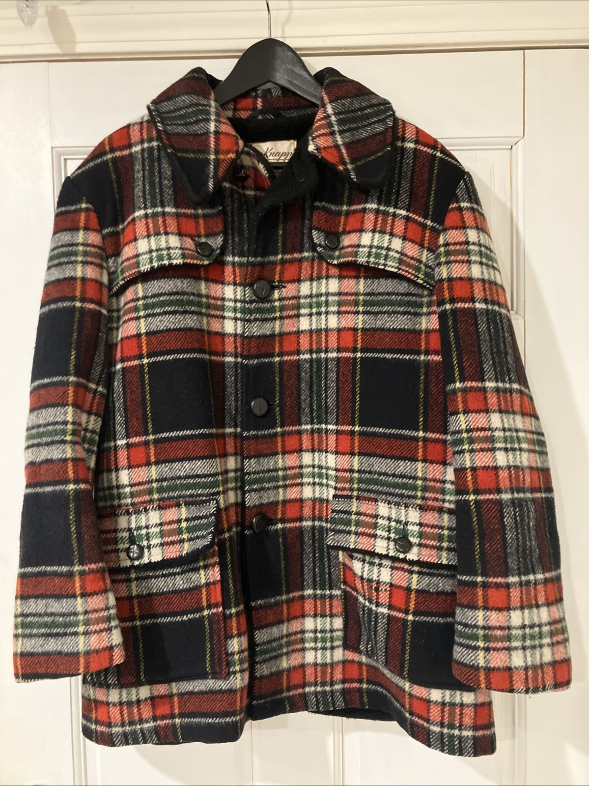 Vintage Plaid Fleece Lined Button Up Coat. Made In USA. Union Made. Size 40/M.