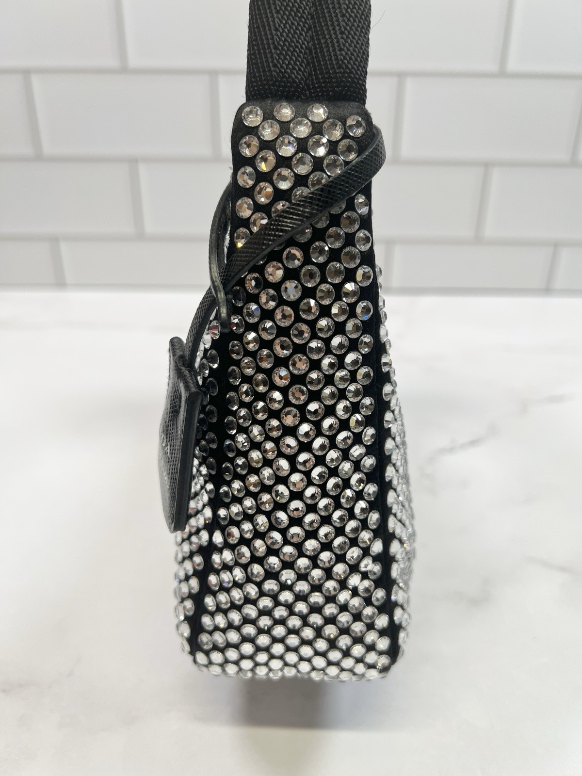 Prada Reedition Re edition 2000 Satin Hobo Mini Shoulder Bag Purse Crystal Gems