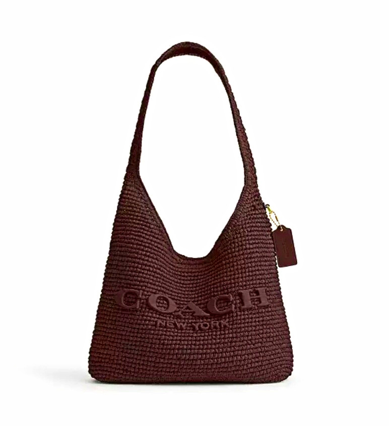 Coach Women’s Small Brown Crescent Shoulder Bag Zip Logo Gold Hardware Charm