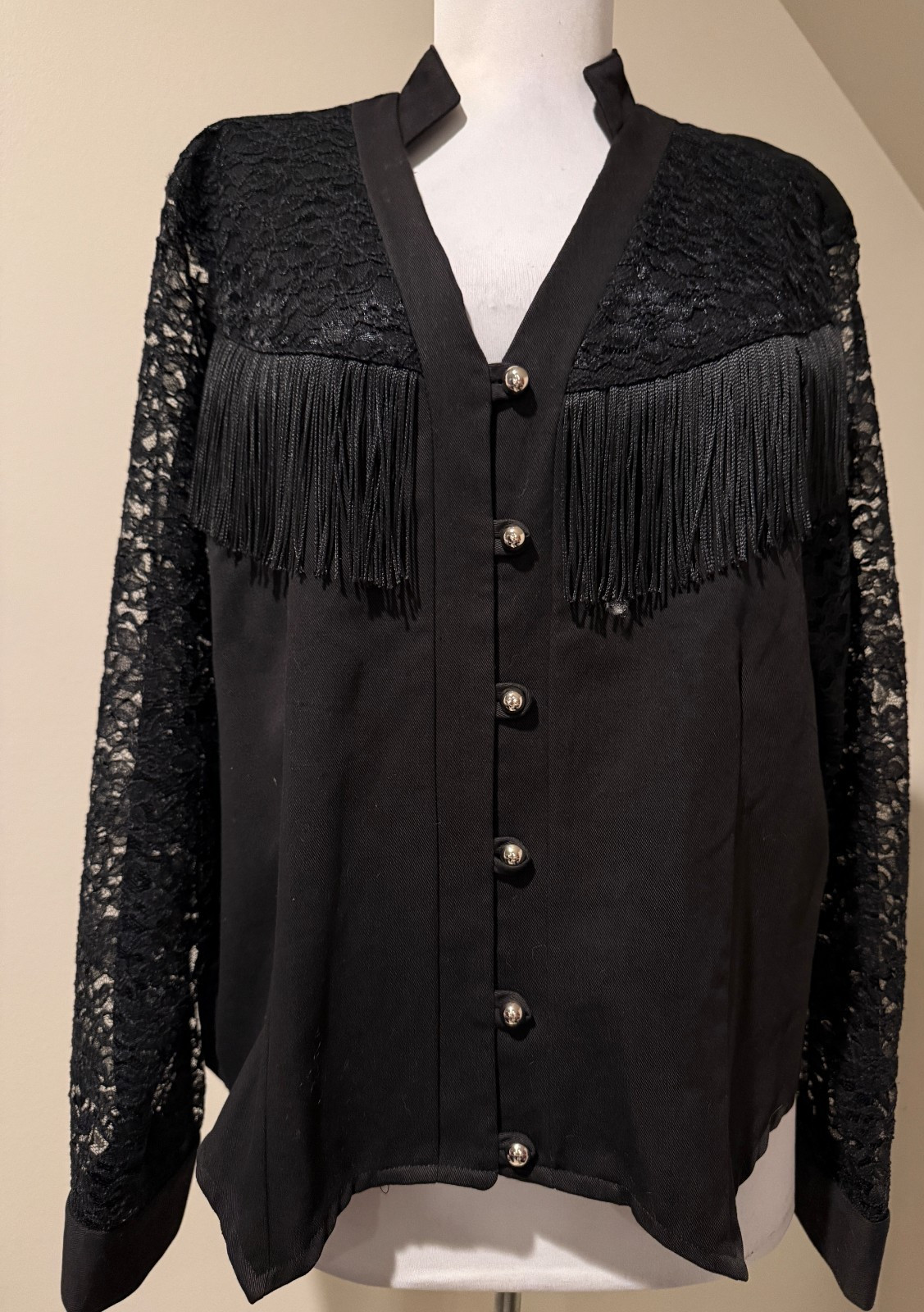 BANJO Dallas, TX Womens Lace Fringe Rodeo Western Black Shirt Top NWT – Sz 1X