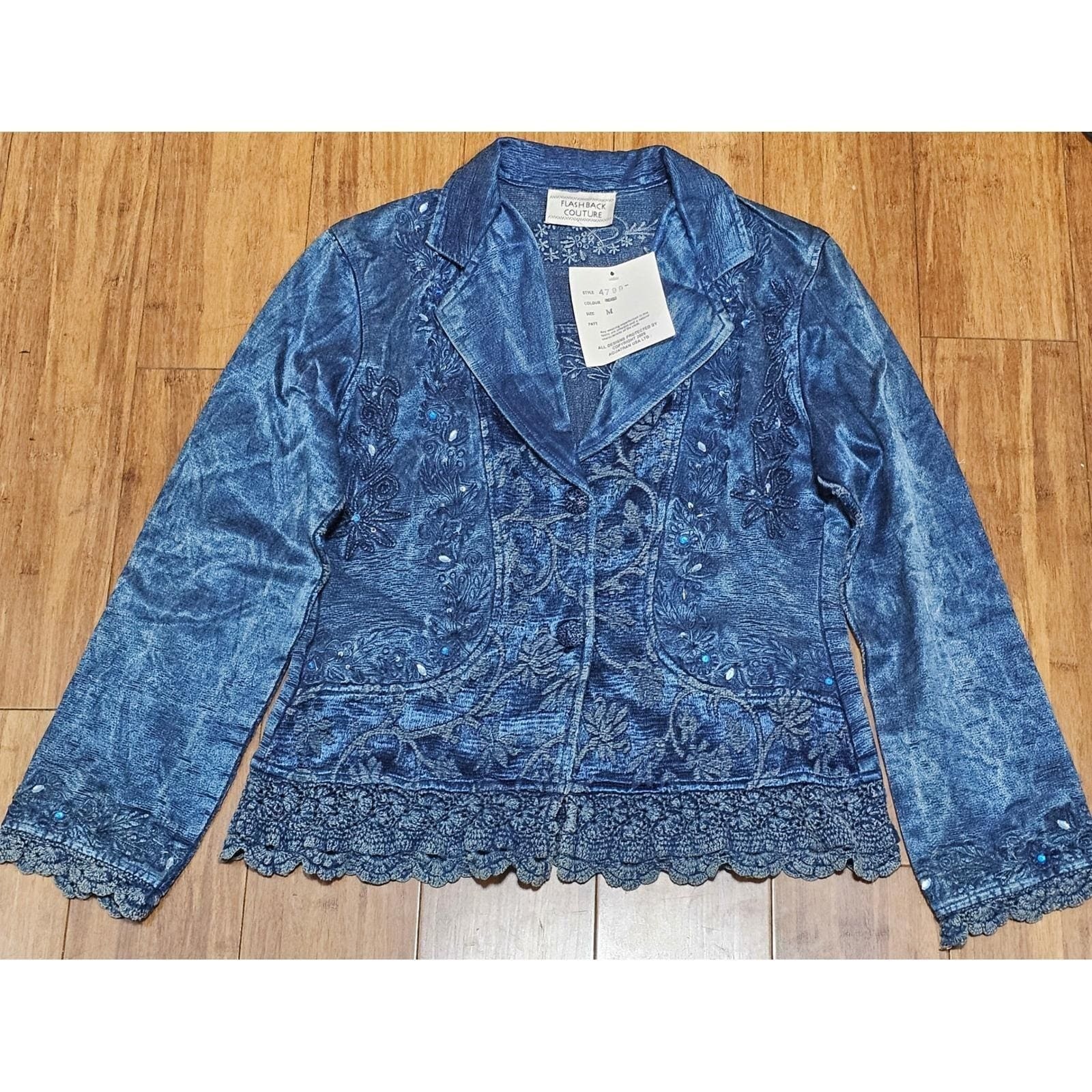 Flashback Couture Blazer Women Size M Blue NWT 2005 Y2K Crochet Boho Cottagecore
