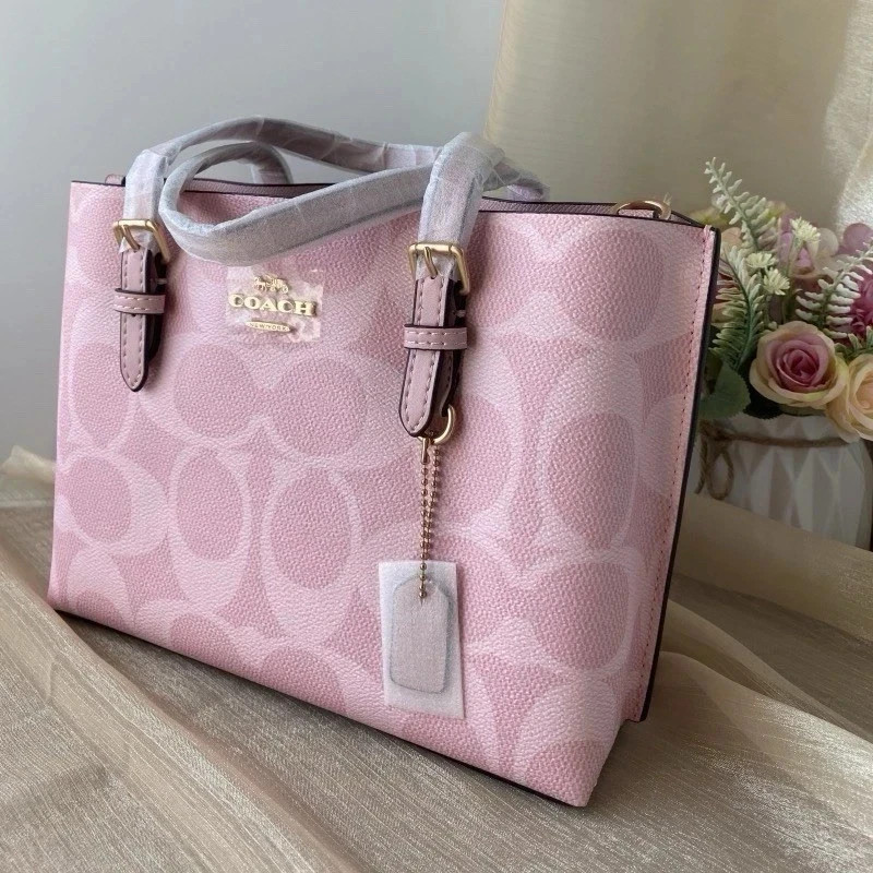COACH CAL50 Mollie Tote Bag 25 Signature Canvas Pink Handbag Crossbody Outlet