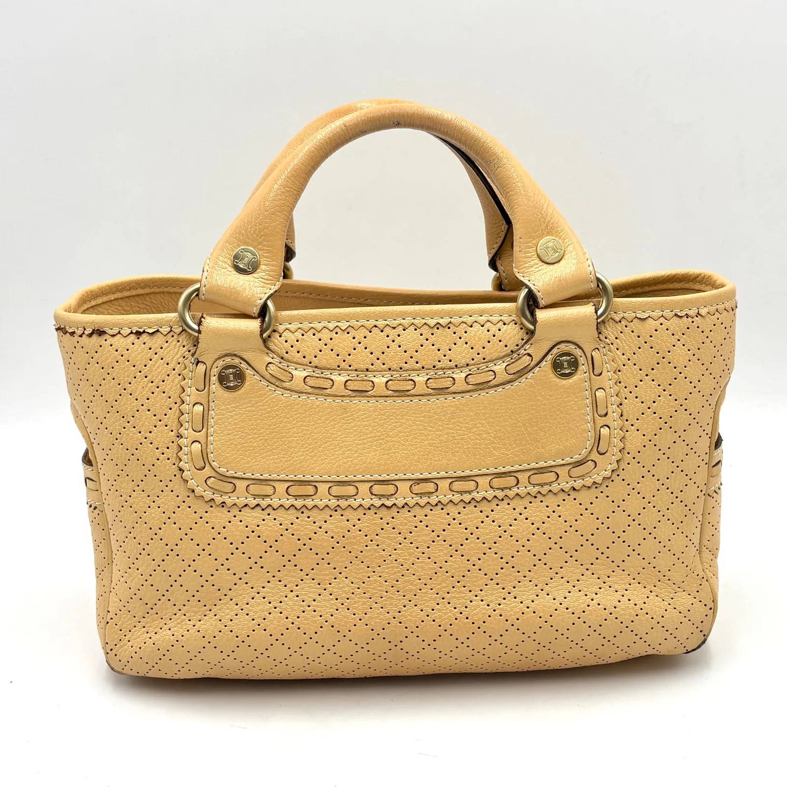 Auth Celine Y2K Perforated Leather Boogie Bag Leather Handbag Beige 2Y8978