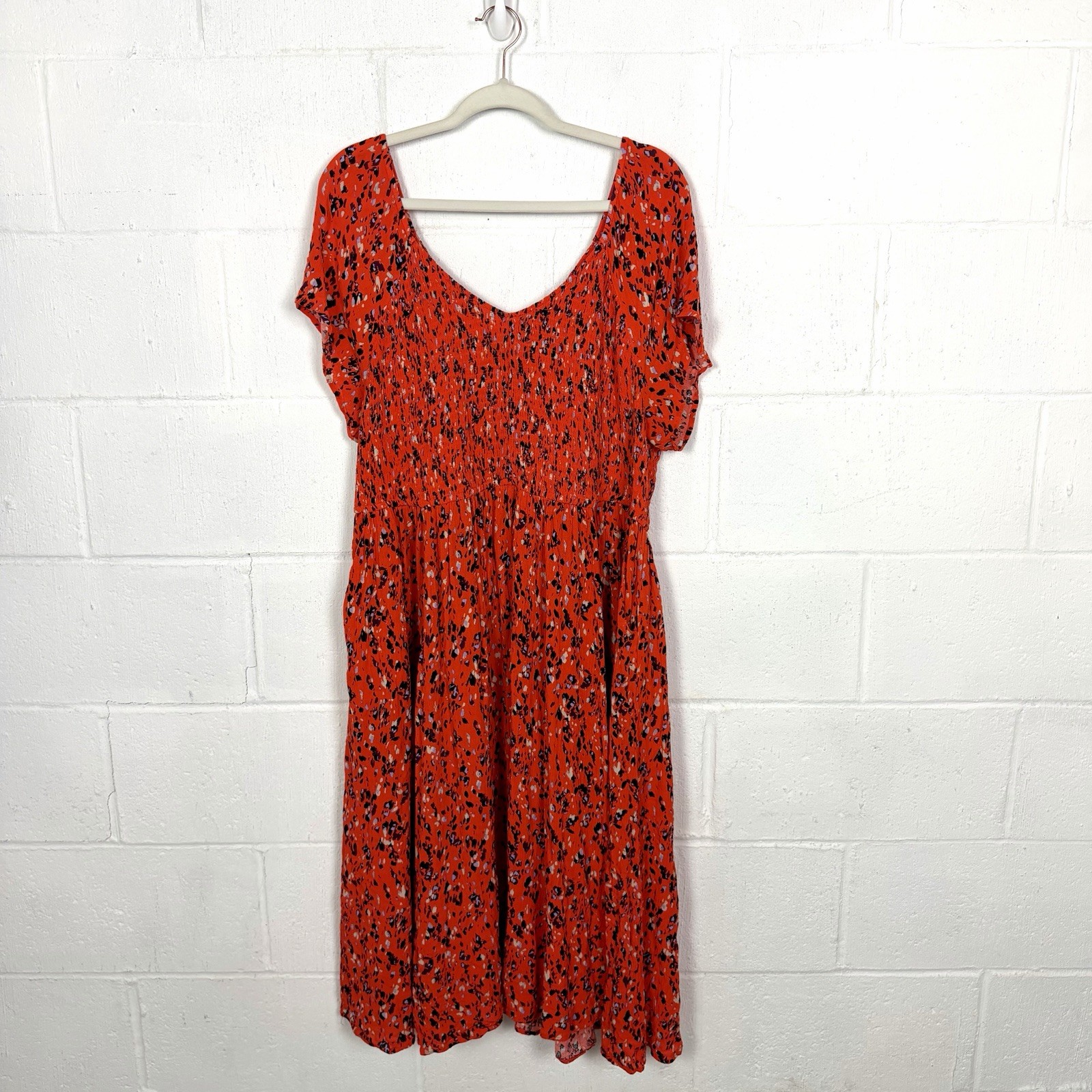 Torrid Midi Dress Plus Size 3X Orange Animal Print Smocked Gauzy Maximalist Fun