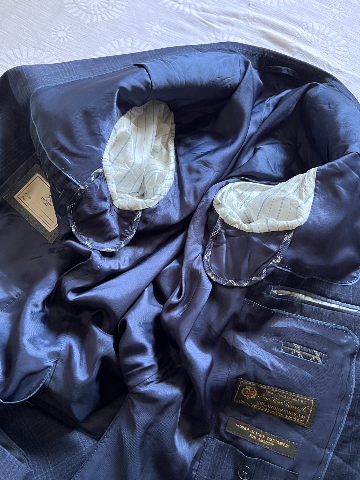 Hackett London x Loro Piana Mayfair Check 2 Piece Suit Navy Slim-Fit Size 38L, S
