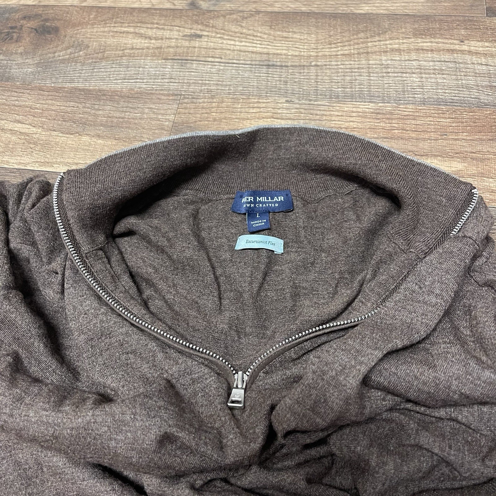 Peter Millar Excursionist Flex 1/4 Zip Mens Sweater Size Large Antique Walnut
