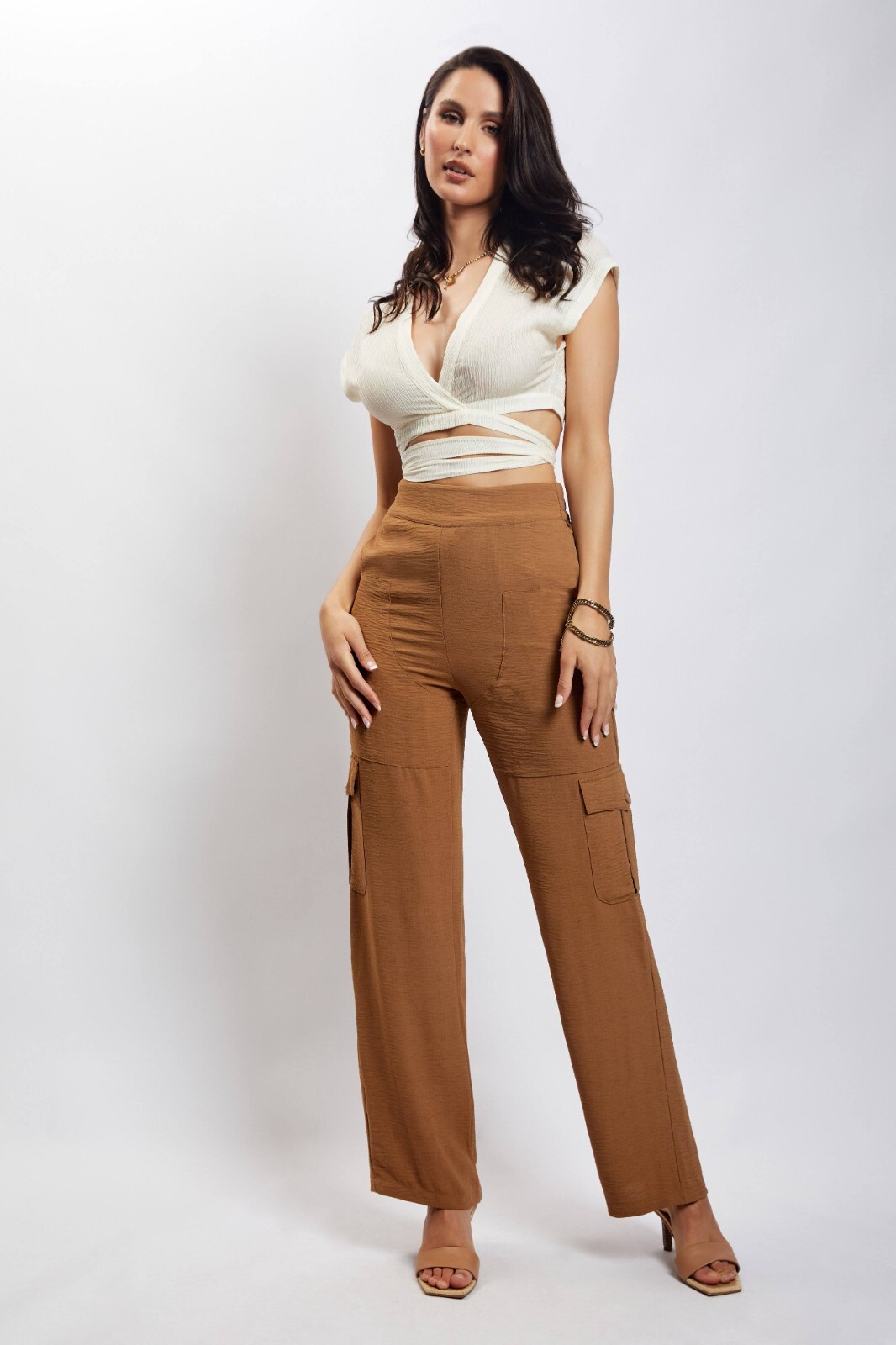 Meshki Women’s Rosa Crinkle Satin Crop Top Ivory Size XL – NWT