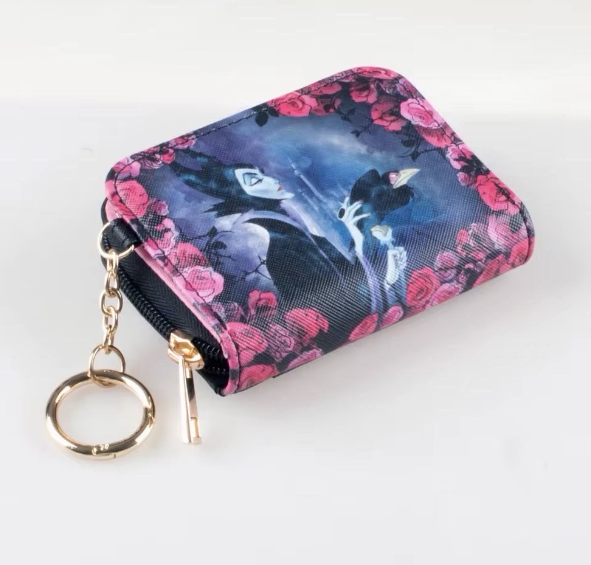 NEW Disney MALEFICENT Keychain ID Wallet CARD HOLDER Villains COIN Purse ROSES