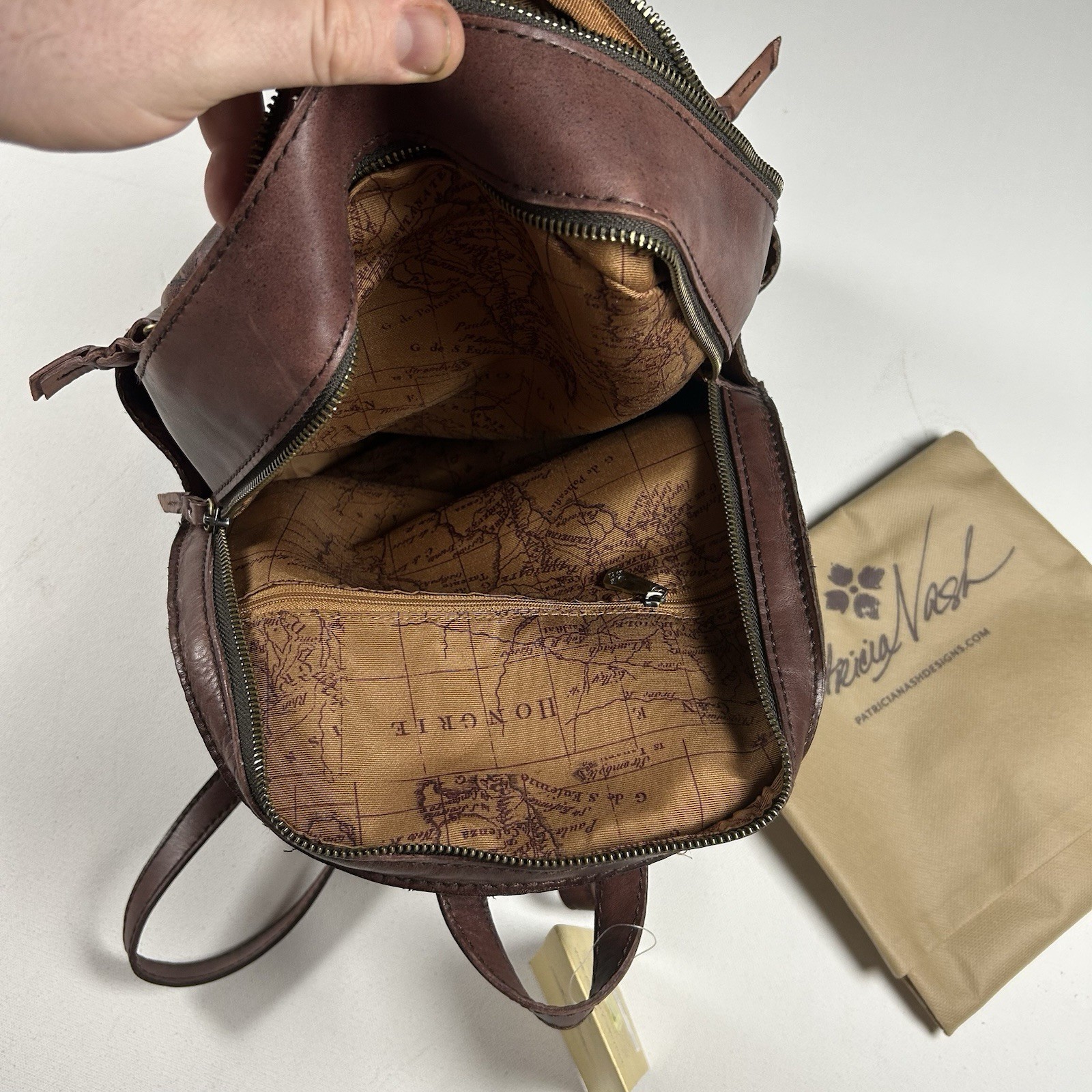 NWT Patricia Nash ITALIAN Leather Map Countries Western Backpack + Dust bag