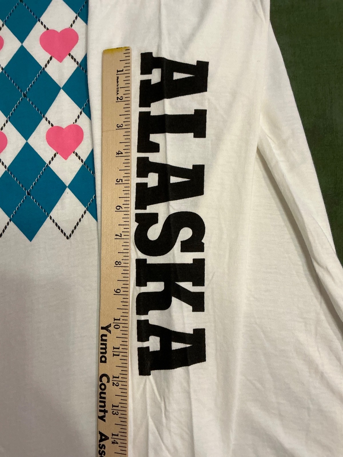 Vintage Alaska Long Sleeve Hoodie Shirt – Argyle w/pink hearts – Med – Fast Ship