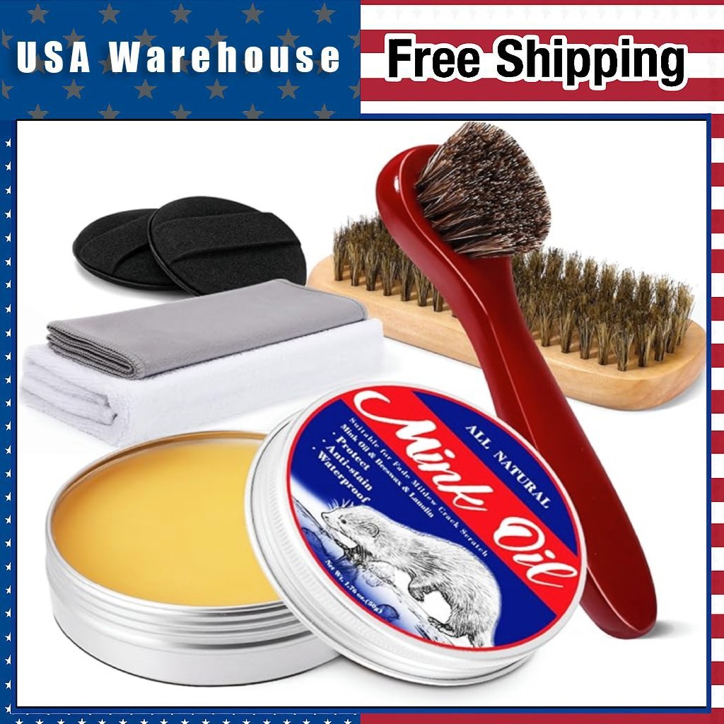 6in1 Mink Oil 3.52 OZ Leather Boots Conditioner Cleaner Care Kit Shoes Jackets G