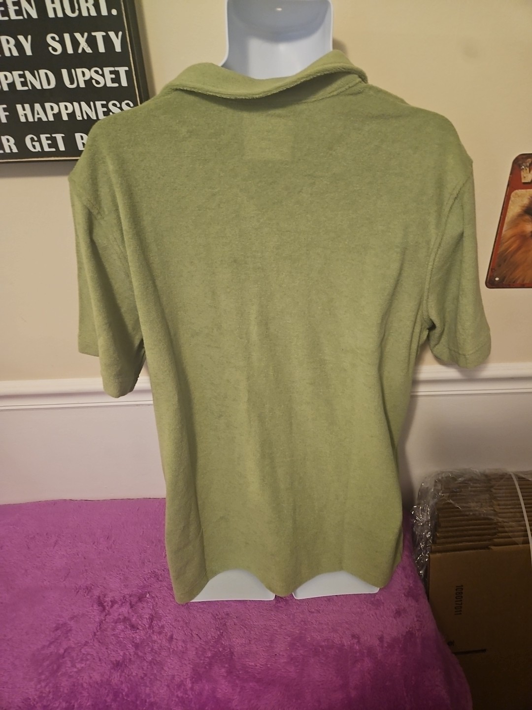 Nwt Goodfellow& Co Shortsleeve Vneck ,Collared , Size L Lime Green Terry Cloth