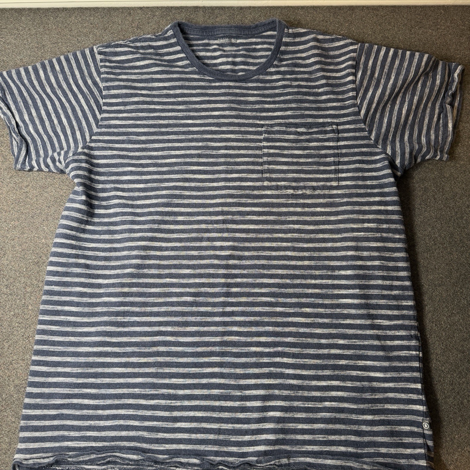 Bonobos Mens Large Slim Fit Striped T-Shirt Blue White Crewneck Cotton 17533