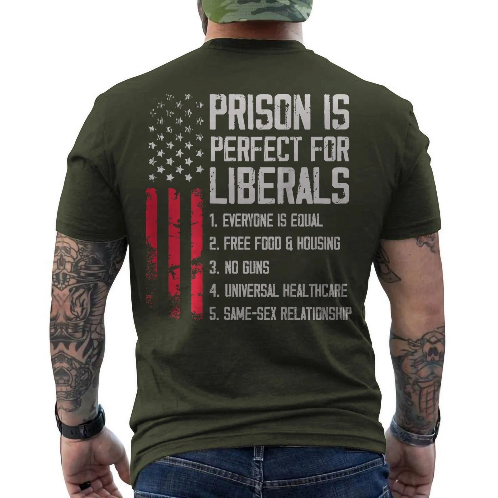 Prison is Perfect for Liberals Anti Liberal Quote Retro ON BACK T-Shirt
