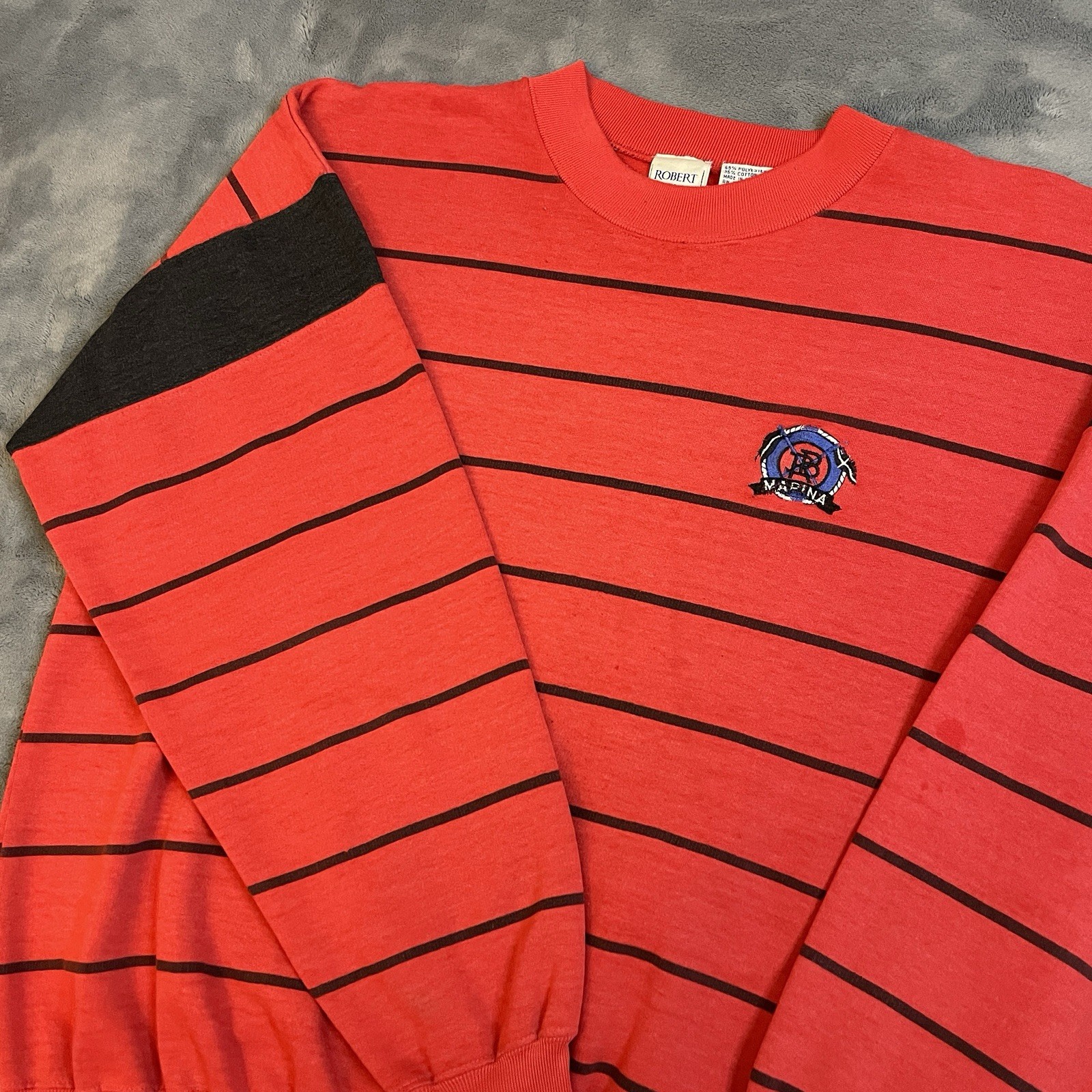 VTG 90s Striped Sweatshirt Men’s Large Red Pullover Grunge Punk Streetwear 80s