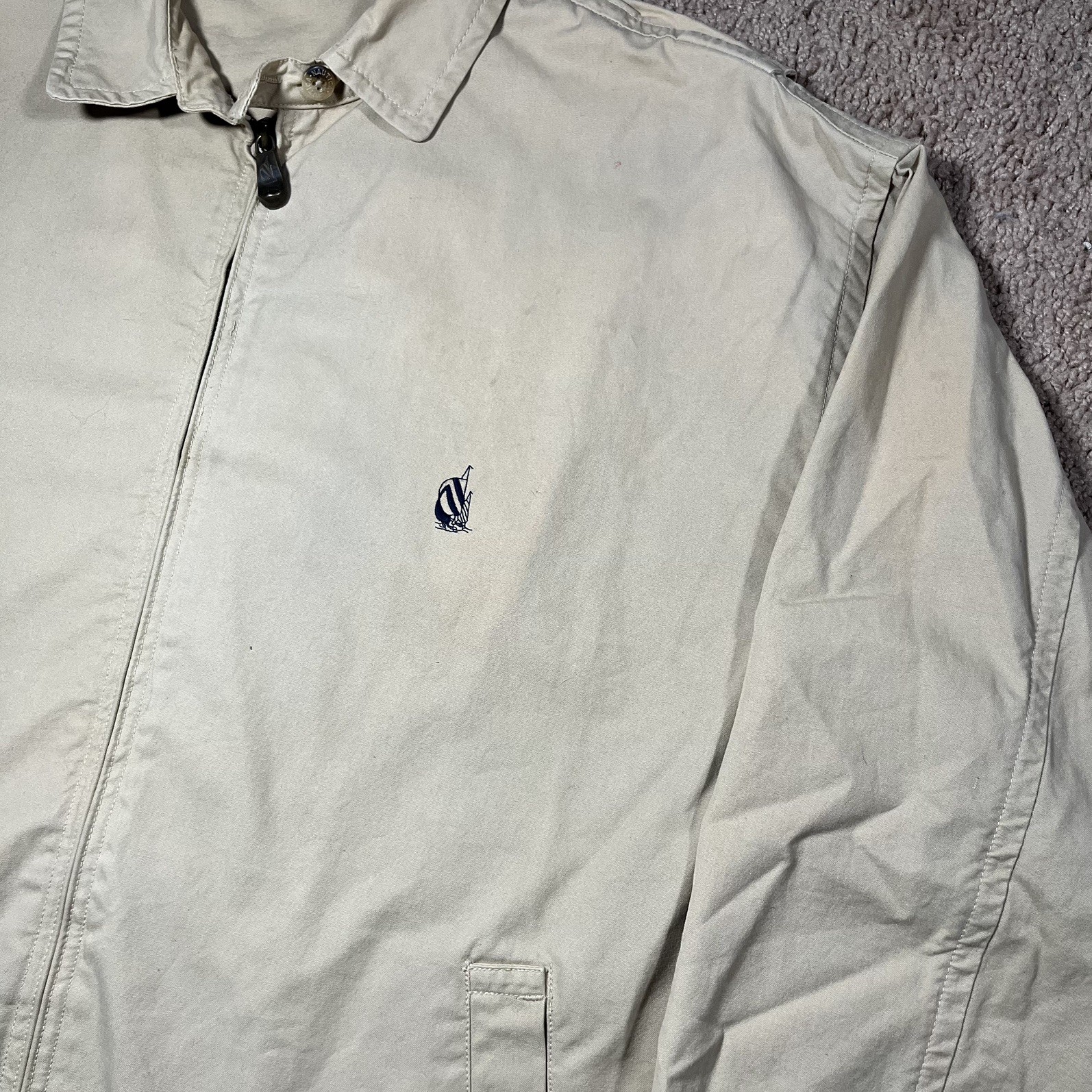 vtg Nautica Jacket Mens XL Beige Bomber Zip Up Cotton Lined Classic