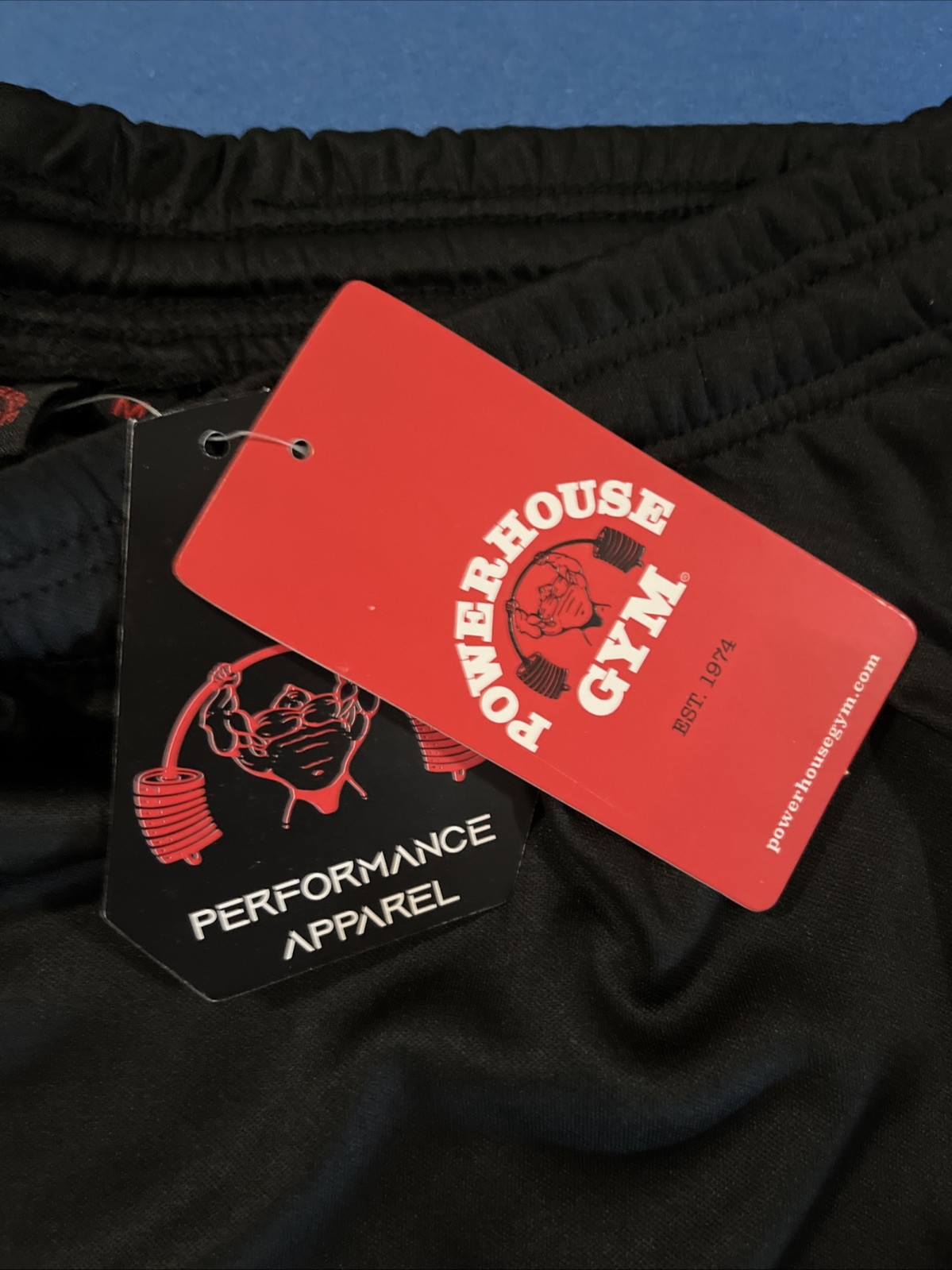 PowerHouse Gym Performance Apparel Shorts Mens M Black / White Logo Pockets- New