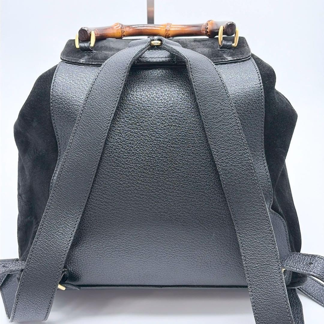 GUCCI Bamboo Suede Rucksack Black Double‑Pocket Turn‑Lock Drawstring Backpack