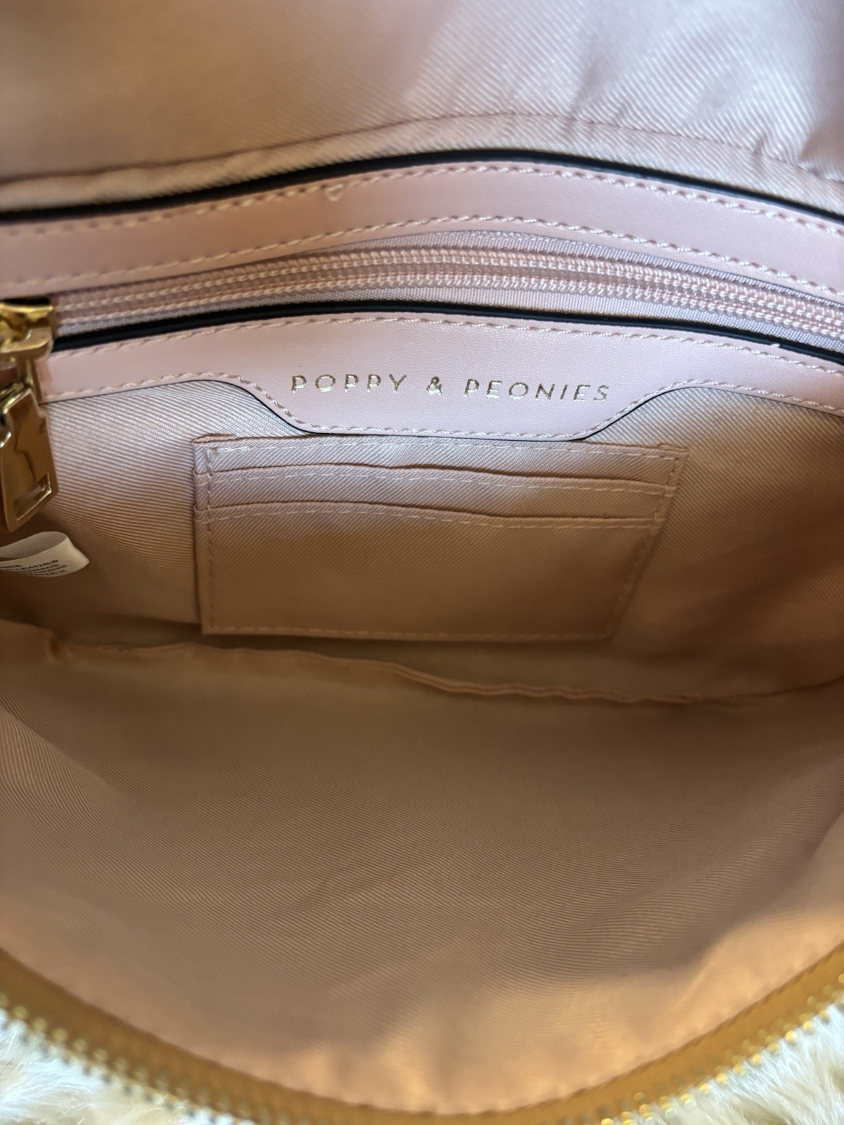 Poppy & Peonies SIDEKICK Sling Crossbody Fanny Pack Camel Color Zip Closure