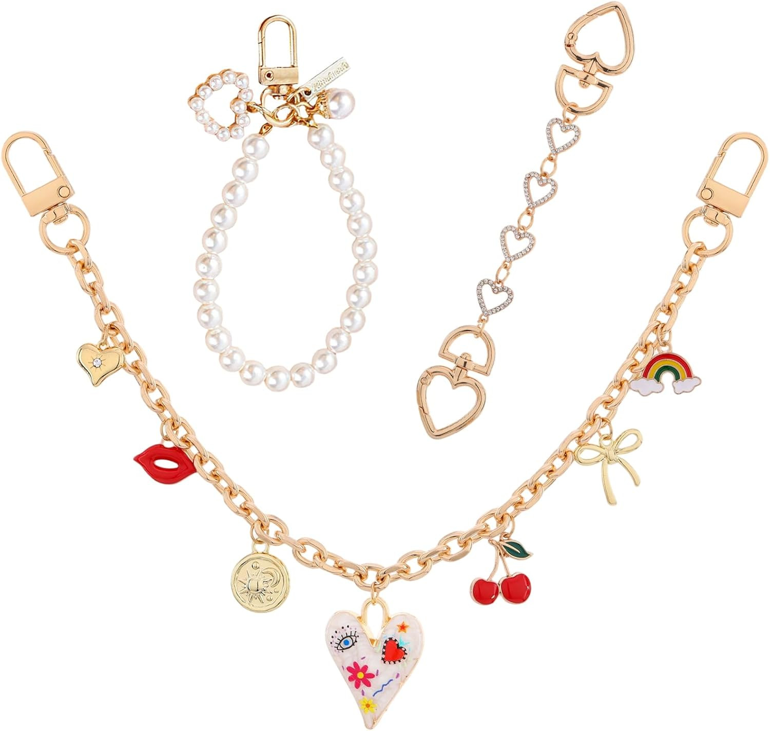 3Pcs Purse Extender Chain for Bag Charm – Gold Replacement Chains with Graffiti