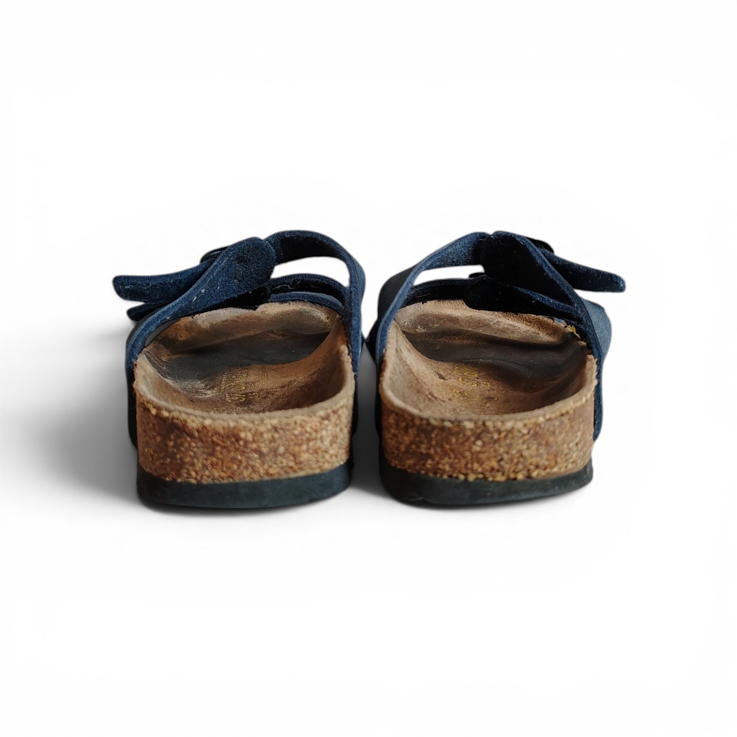 Birkenstock Men’s Blue Leather 3-Buckle Slide Sandals Cork Insole US 6
