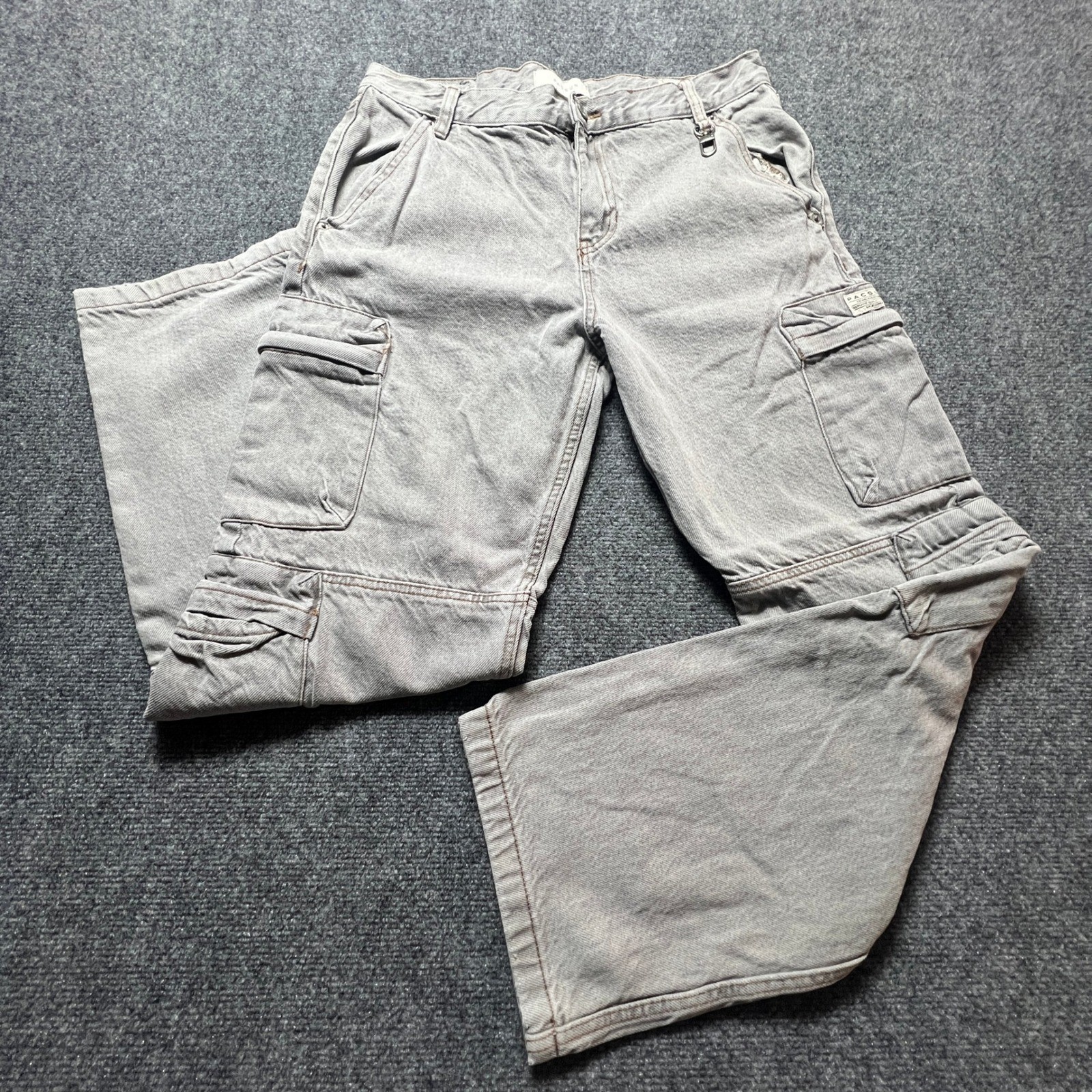 PacSun Baggy Cargo Jeans Mens 31×32 Grey Wide Leg Utility Denim Pants Street Y2K