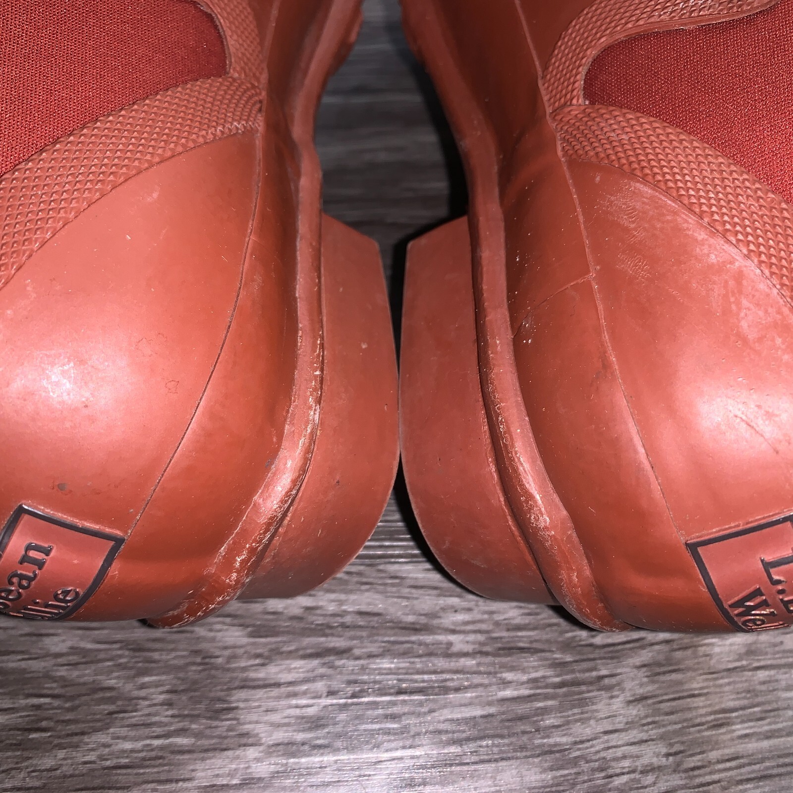 Womens L.L. Bean Red Nylon Rubber Wellies Shoes Boots Sz. 8