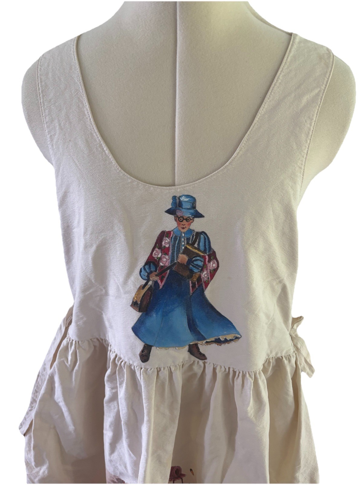 Hand Painted flour sack primitive prairie sleeveless dress school room Greta