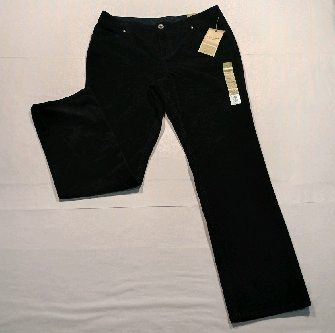 Sonoma Women’s 14 A Black Corduroy Straight Leg Pants Stretch Fall/Work NWT