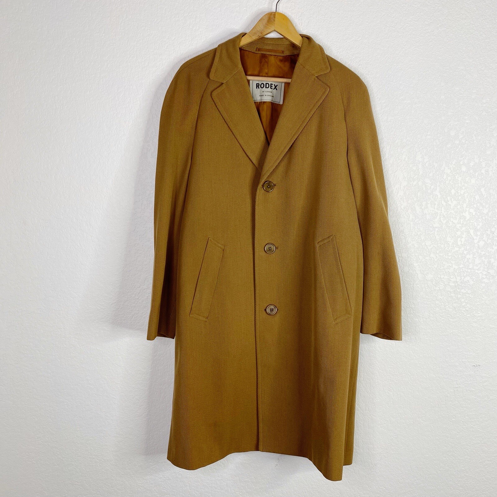 Vintage Rodex Of London Mens Size 38 Regular Tan Brown Wool Cotton Trench Coat