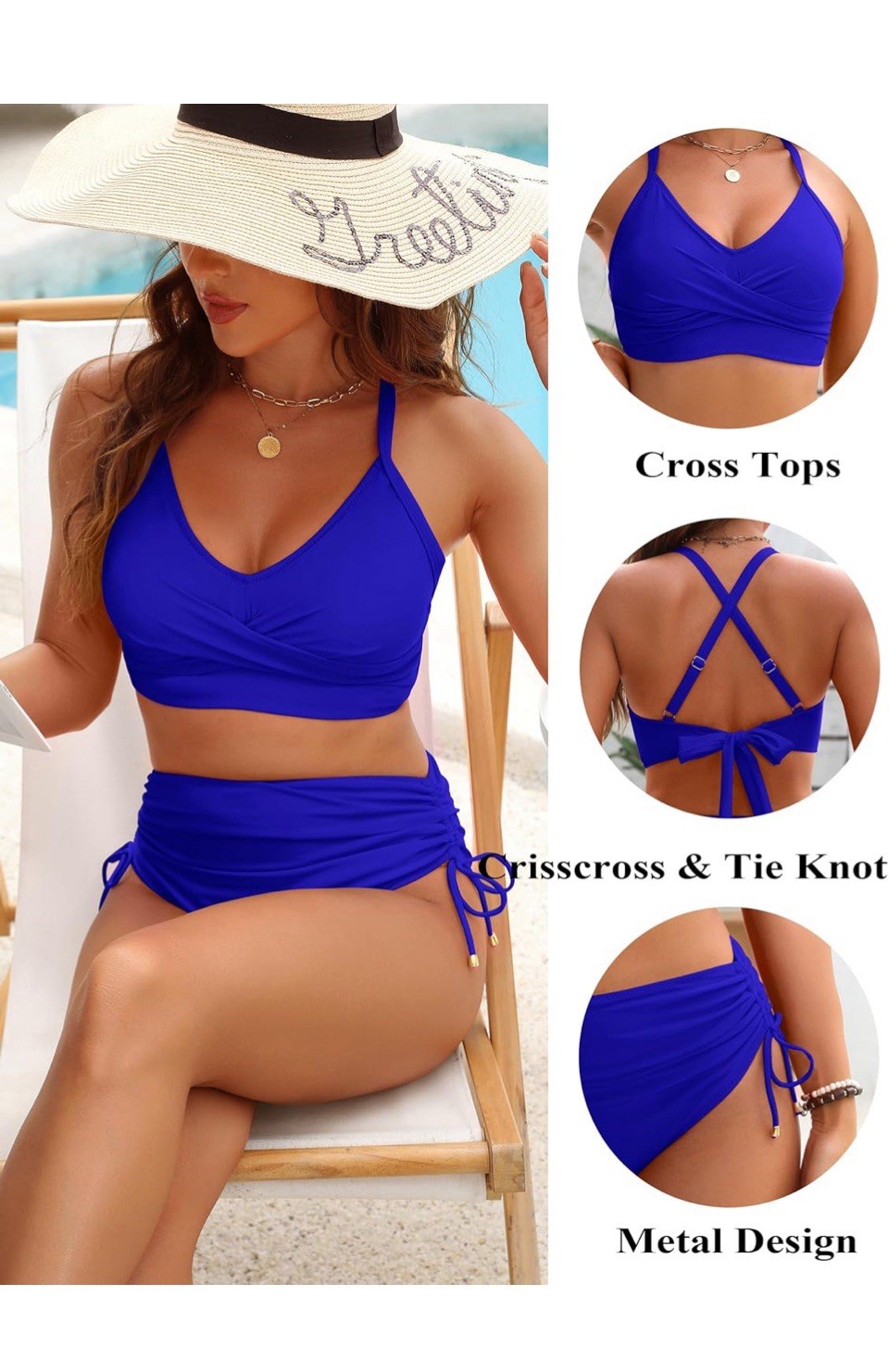 Blooming Jelly High Waisted Bikini Tummy Control, Drawstring Size Medium Blue