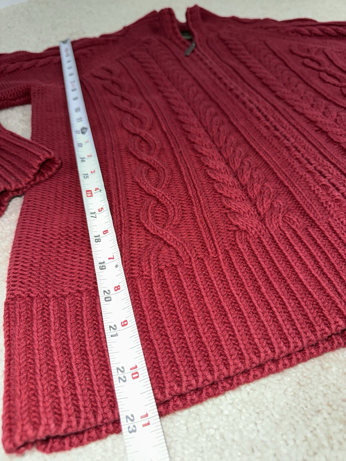 Vintage Eddie Bauer Red Chunky Cable Knit Zip Sweater Women’s Medium Classic