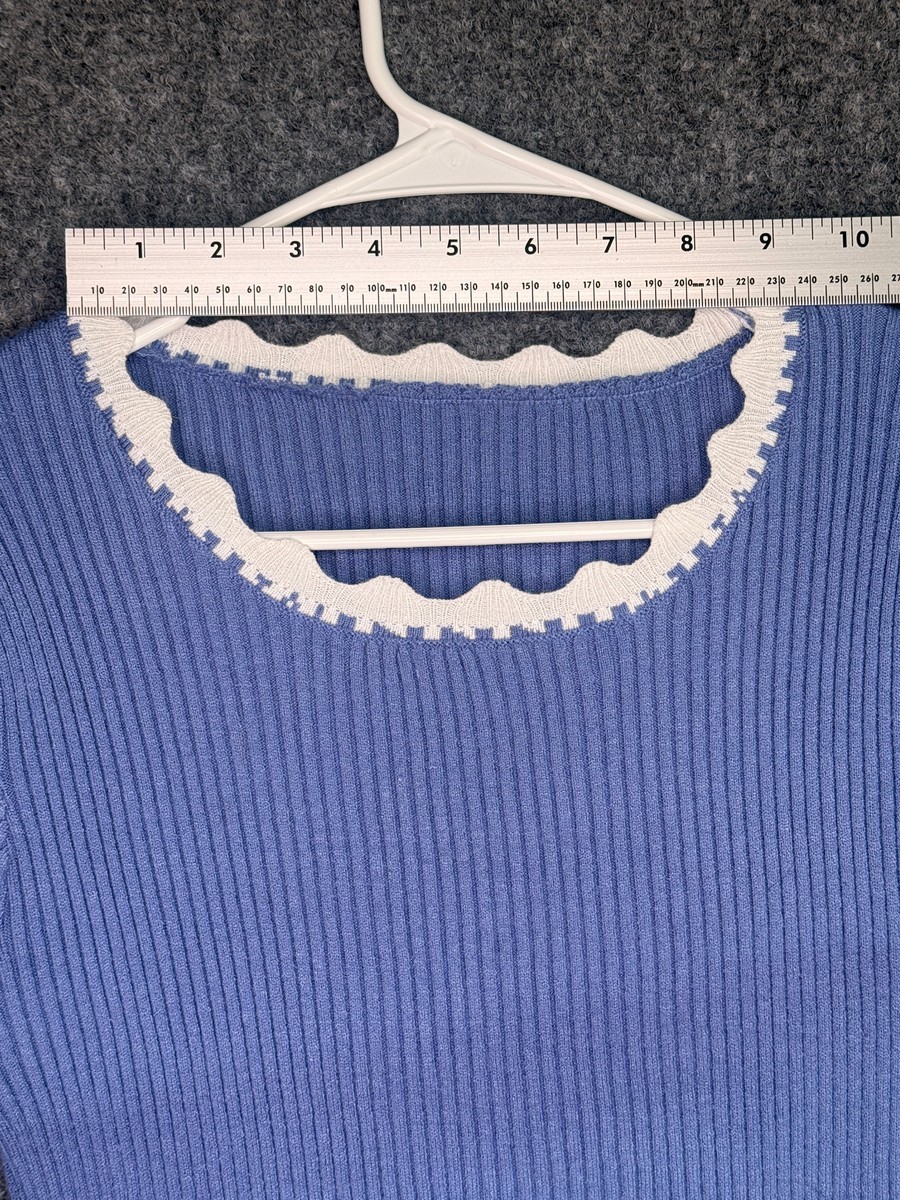 Scalloped Trim Ribbed Long Sleeve Top