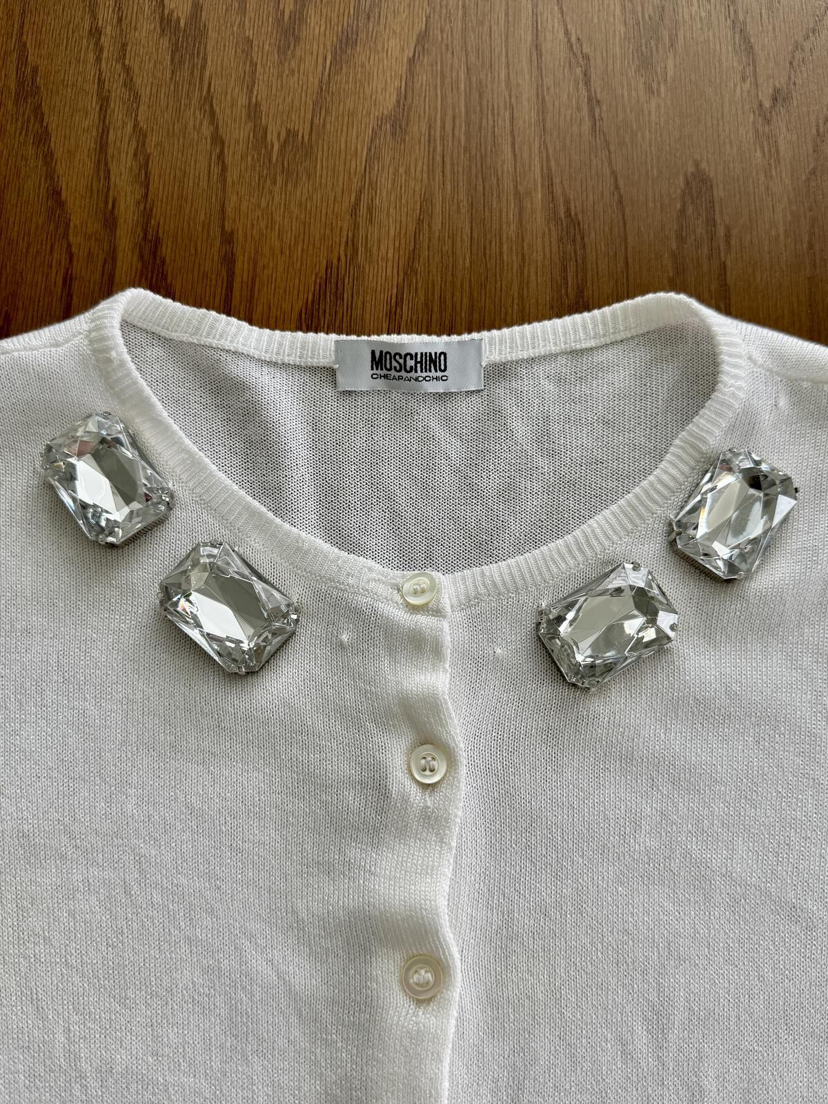 Moschino Cheap and Chic White Jeweled Button-Front Cardigan US 10