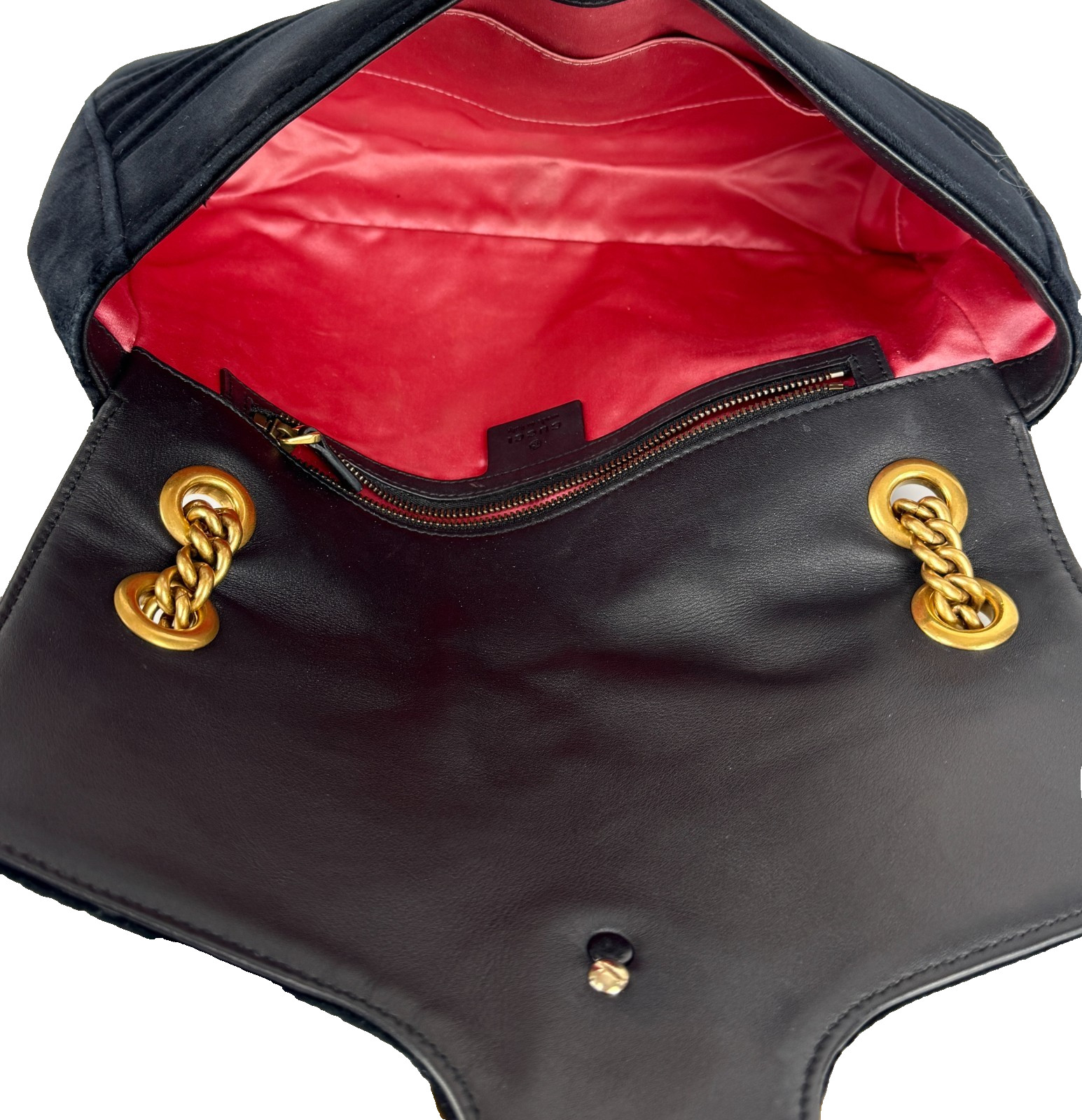 Gucci Auth Black Double G Marmont Medium Velvet Crossbody Shoulder Chain GG Bag