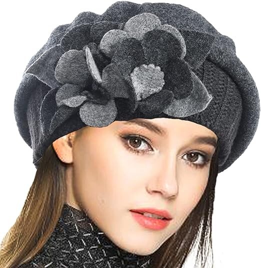 Women’s French Beret 100% Wool Beret Floral Dress Beanie Winter Hat