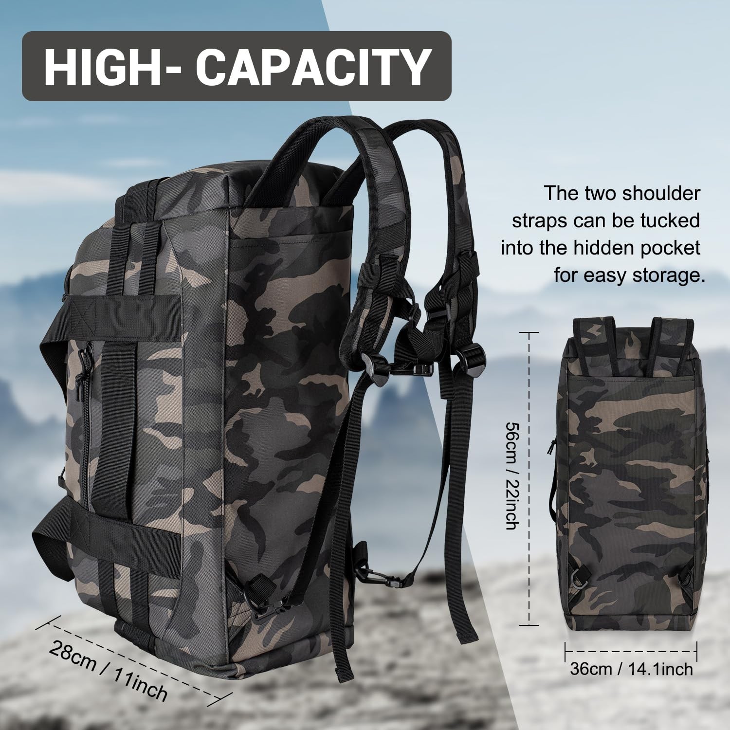 Tactical Backpack 35L Capacity MOLLE 3-in-1 Duffle Bag for Sports/Gym – Utility