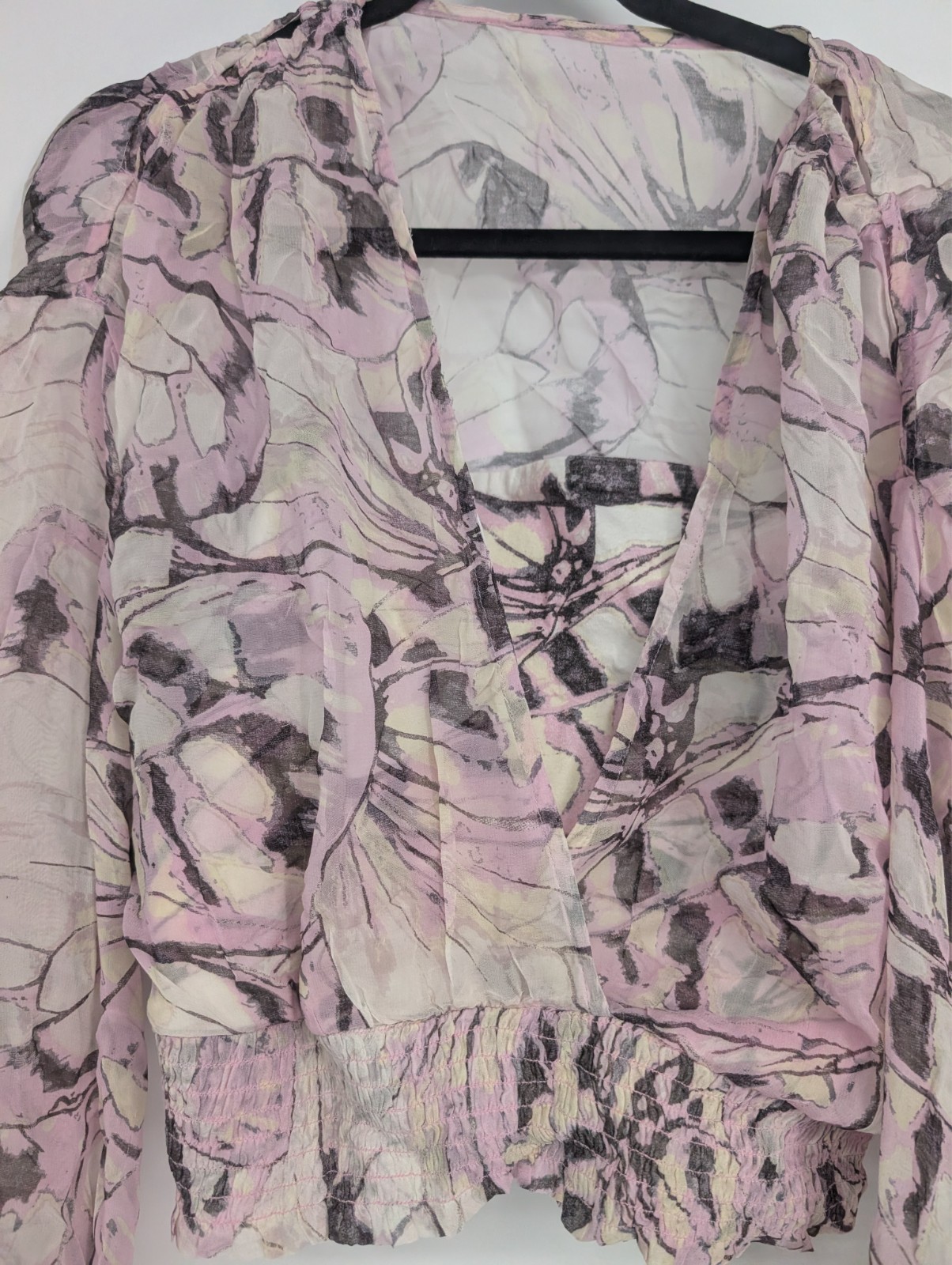 NWT By Anthropologie Sheer Peasant Blouse Top size XL Purple Motif #C3404
